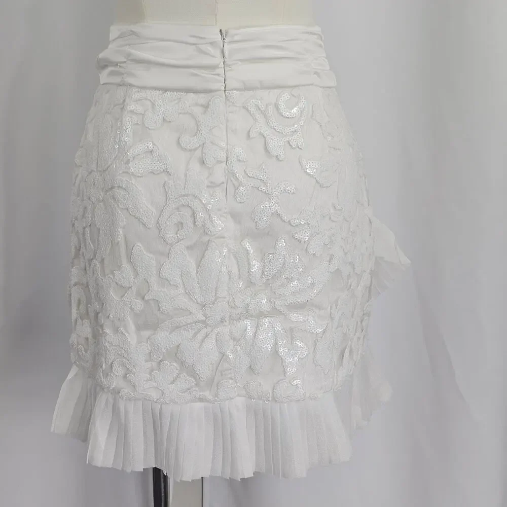 Naked Wardrobe The Statement White Sequin Ruffle Mini Skirt Women's Size M NWOTF - Picture 9 of 15